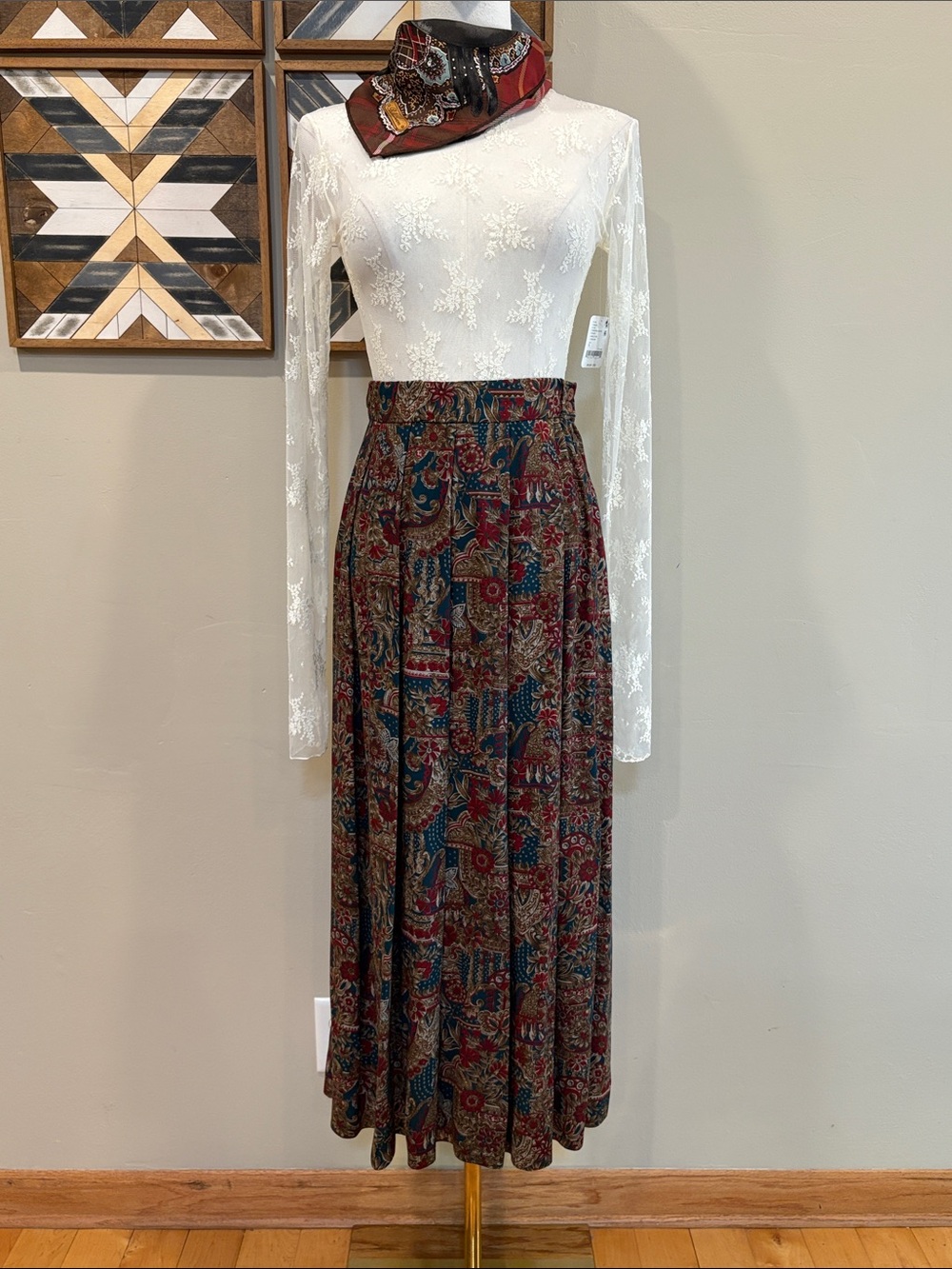 Vintage Pendleton Country Sophisticates Wool Rayon Pleated Maxi Skirt size 8